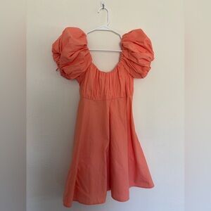 Abercrombie & Fitch ruched puff sleeve mini dress in coral pink small